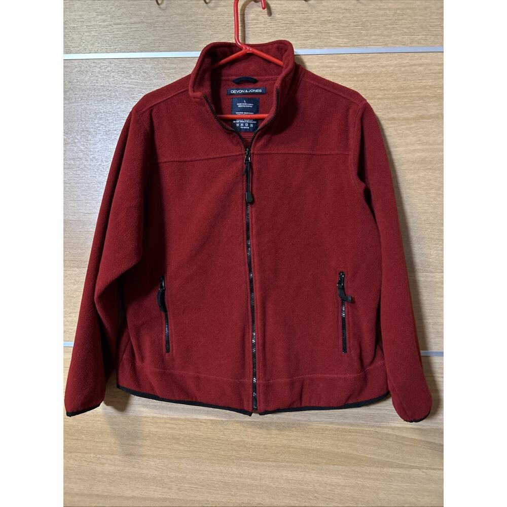 Devon & Jones Men's Size Large Full Zip Fleece Jacket Red zip pockets